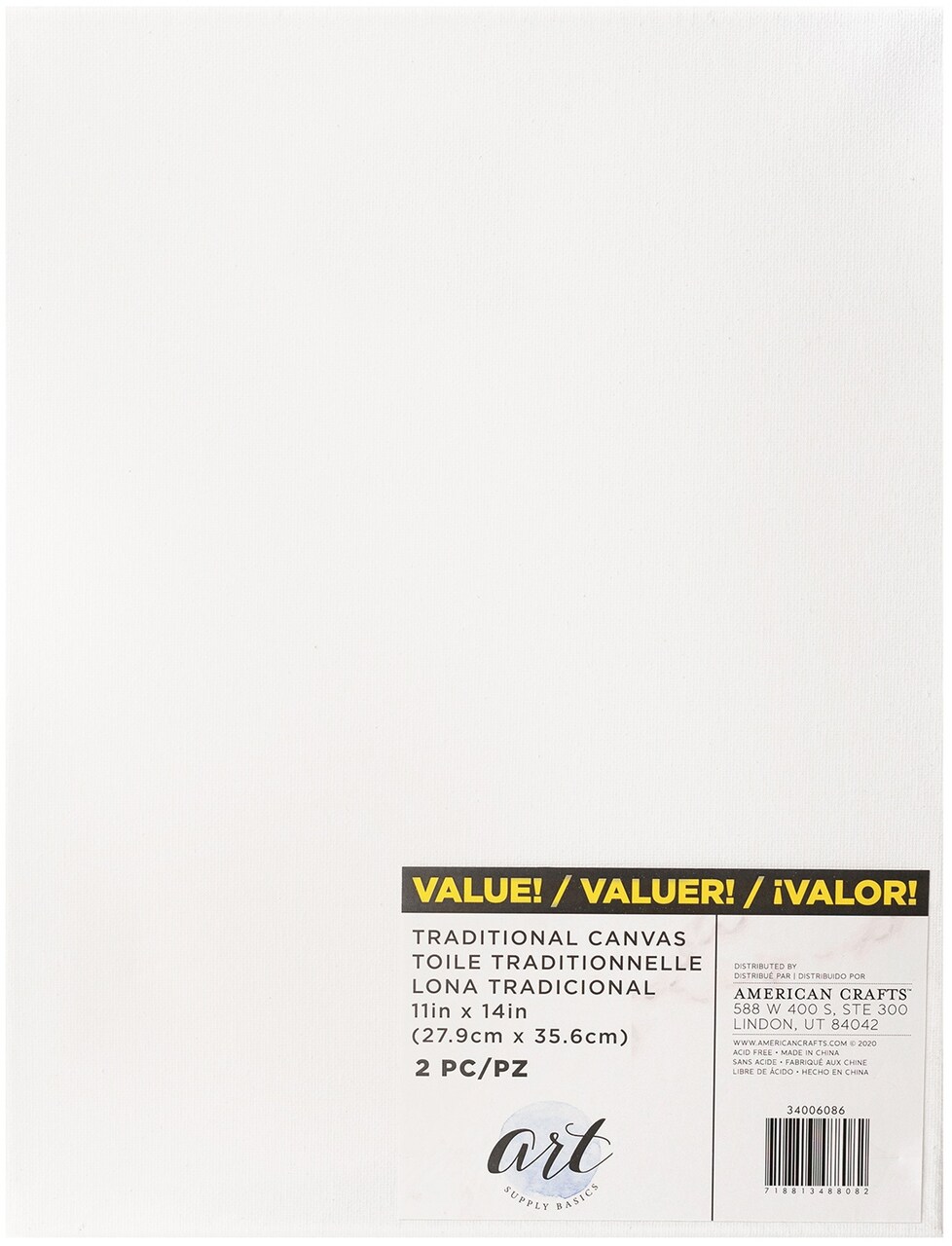 American Crafts Art Supply Basics Stretched Canvas 2/Pkg-11"X14"